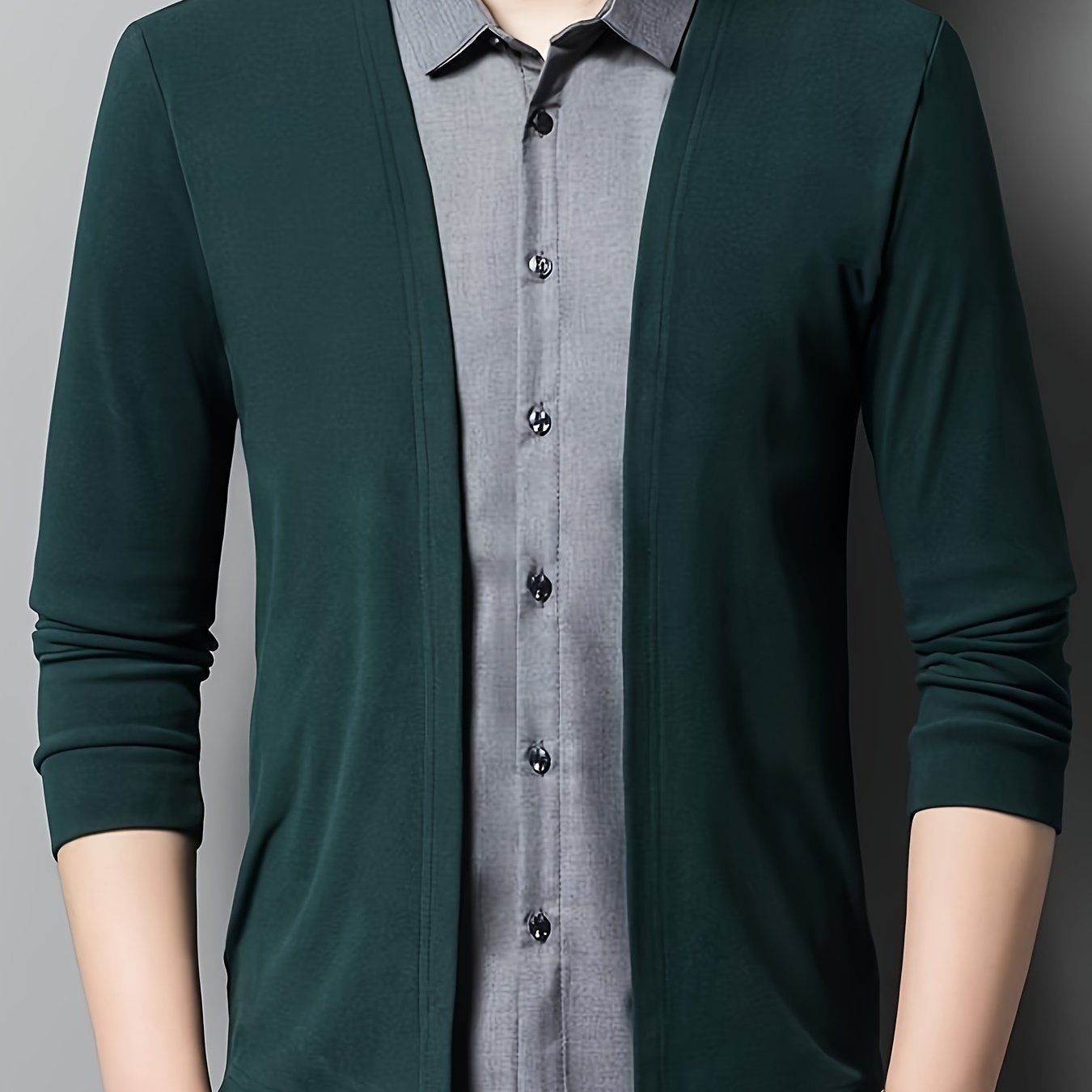 Camicia elegante a maniche lunghe 2 in 1 da uomo