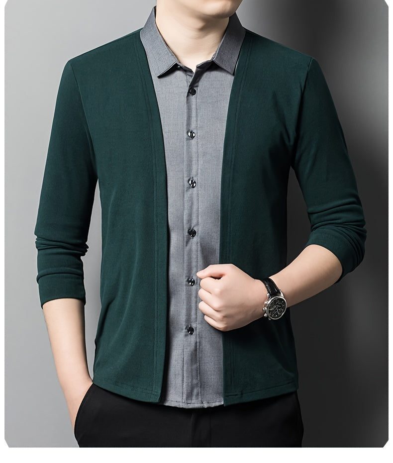 Camicia elegante a maniche lunghe 2 in 1 da uomo