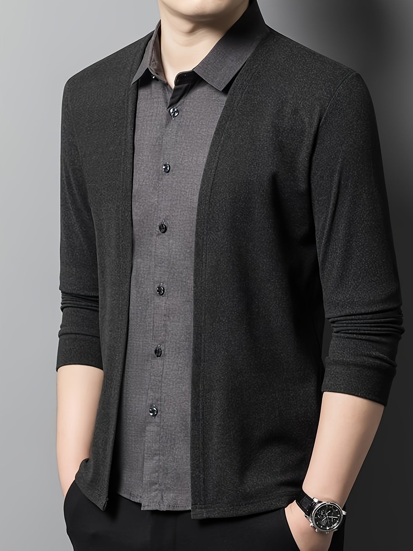 Camicia elegante a maniche lunghe 2 in 1 da uomo