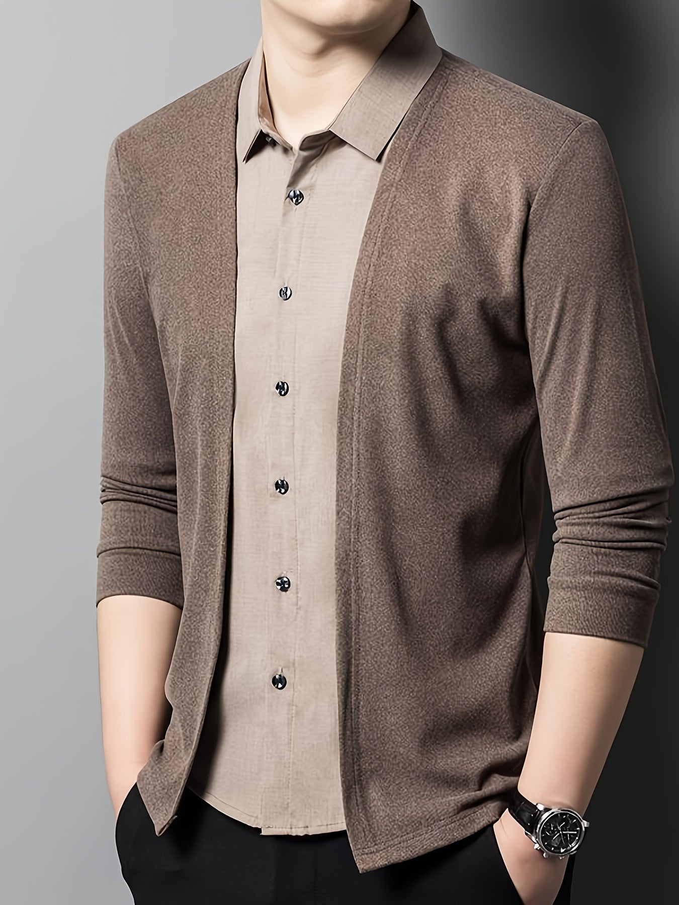 Camicia elegante a maniche lunghe 2 in 1 da uomo