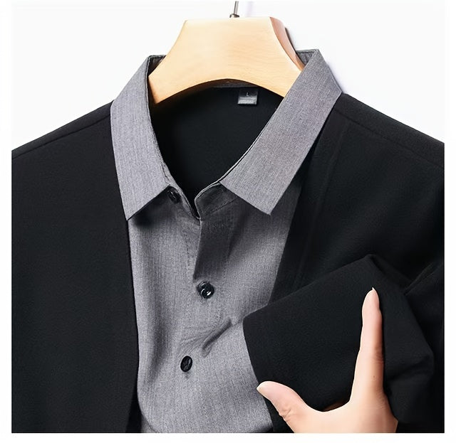 Camicia elegante a maniche lunghe 2 in 1 da uomo