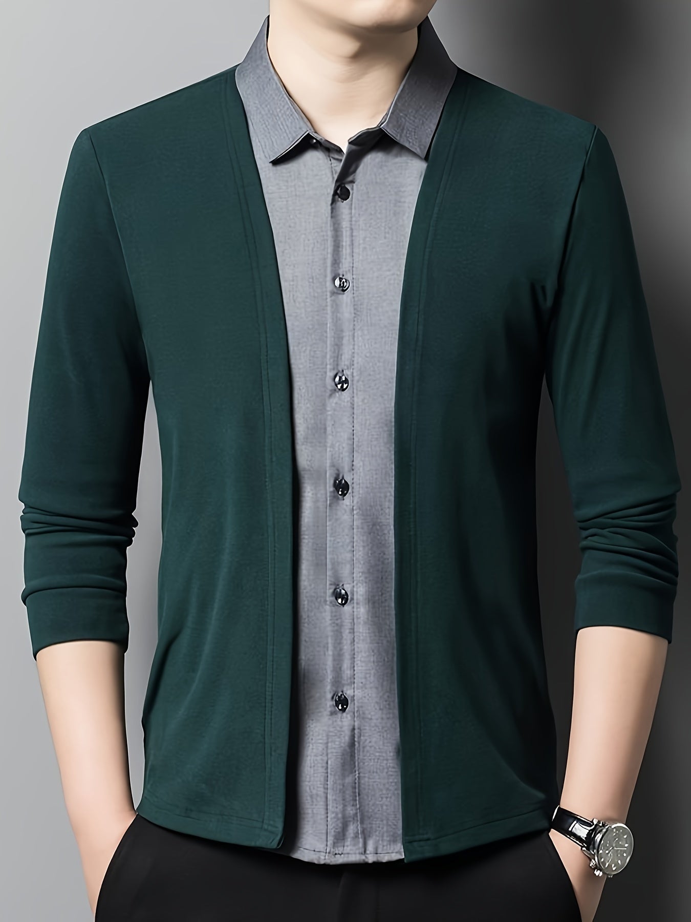 Camicia elegante a maniche lunghe 2 in 1 da uomo